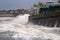 Storm Eunice, heavy seas crashing into the sea wall red weather warning for UK, extreme weather, , weather bomb