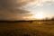 Storm front moves across a large meadow in the mountains