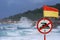 Storm, hurricane sea. Swimming alert sign