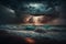 Storm over the ocean with big waves in a dark style, raging sea, generated ai