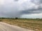 Storm raining and rice field