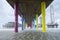 Storm ripples the sea water under scheveningen pier on stormy day in summer