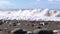 Storm on the Sea. Bottom view of the Stony Shore. Huge Waves are Crashing on the Beach