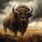 Storm Seeker - A buffalo standing strong amidst a tumultuous thunderstorm