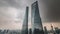 Storm sky shanghai downtown skyscrapers panorama 4k time lapse china