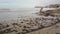 Storm Surge Waves Spill Over Harbor Sea Wall.