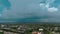 Storm tropical clouds at day time. Formation of a thunderstorm front. Wide Drone footage