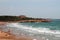 Storming sea and sandy beach. Tarragona, Spain