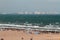 Storming sea and sandy beach. Valencia, Spain