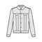 Stormrider denim jacket technical fashion illustration with flap pockets, button closure, classic collar, long sleeves