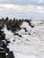 Stormy Baltic sea, port entrance breakwater, Liepaja, Latvia