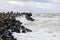 Stormy Baltic sea, port entrance breakwater, Liepaja, Latvia