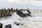 Stormy Baltic sea, port entrance breakwater, Liepaja, Latvia