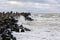 Stormy Baltic sea, port entrance breakwater, Liepaja, Latvia