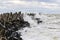 Stormy Baltic sea, port entrance breakwater, Liepaja, Latvia