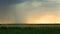 Stormy clouds are gray-blue over the field with grain wheat Evening time sunset dark Summer Thunderclouds rain