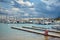 Stormy clouds over Alcudia yacht marina.