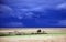 Stormy clouds with rain shower over the savannah in the wet season at Masai Mara, Kenya