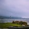 Stormy day over lake Rotorua. Seagulls struggling against strong wind