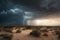 stormy desert sky with thunderclouds and lightning