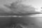 Stormy dramatic rainy seascape in Istria, Croatia. Black and white.