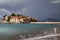 Stormy image of sveti stefan in montenegro