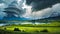 Stormy Landscape. Hurricane in the fields. AI generated