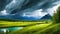 Stormy Landscape. Hurricane in the fields. AI generated