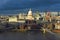 Stormy London skyline over Thames River