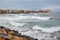 Stormy Mediterranean sea, city beach of Torrevieja