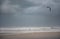 Stormy Mediterranean Sea and Cloudy Sky in Tel Aviv, Israel. Man with Power Kite.