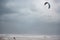 Stormy Mediterranean Sea and Cloudy Sky in Tel Aviv, Israel. Man with Power Kite.