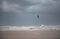 Stormy Mediterranean Sea and Cloudy Sky in Tel Aviv, Israel. Man with Power Kite
