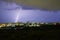 Stormy night with lightning and thunders. A rainy and stormy night over a Ulyanovsk city. Russia