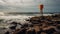 Stormy Ocean Lifeguard Stand: Dark Orange And Light Gray Topographic Photography