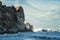 Stormy Pacific ocean and Morro Rock. Morro Bay, California