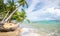 Stormy sea and beach with coconut palm trees. Koh Samui, Thailand