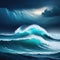 Stormy sea at Heavy A strong storm with big waves in the Night Illustration for