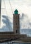 Stormy sea, high waves in old fisherman`s harbour with lighthouse in Cassis, Provence, France