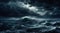 Stormy sea at night. Heavy sea. A strong storm with big waves in the ocean. Night thunderstorm. Generative AI