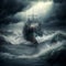 Stormy Seas: A Fishing Boat's Journey Through Thunder and Waves. Generative AI