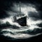 Stormy Seas: A Fishing Boat's Journey Through Thunder and Waves. Generative AI