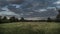 Stormy skies, green meadow, trees in the country