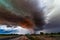 Stormy sky with dark clouds ahead of a supercell thunderstorm