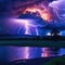 A stormy sky with multiple cloud to ground lightning