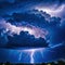 A stormy sky with multiple lightning strikes represents a severe