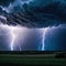 A stormy sky with multiple lightning strikes represents a severe