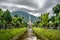 Stormy Sky Over Petropolis Cathedral and Flowing River