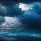 Stormy sky over a raging sea. Elements, bad weather. Image generated by Ai
