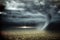 Stormy sky with tornado over field